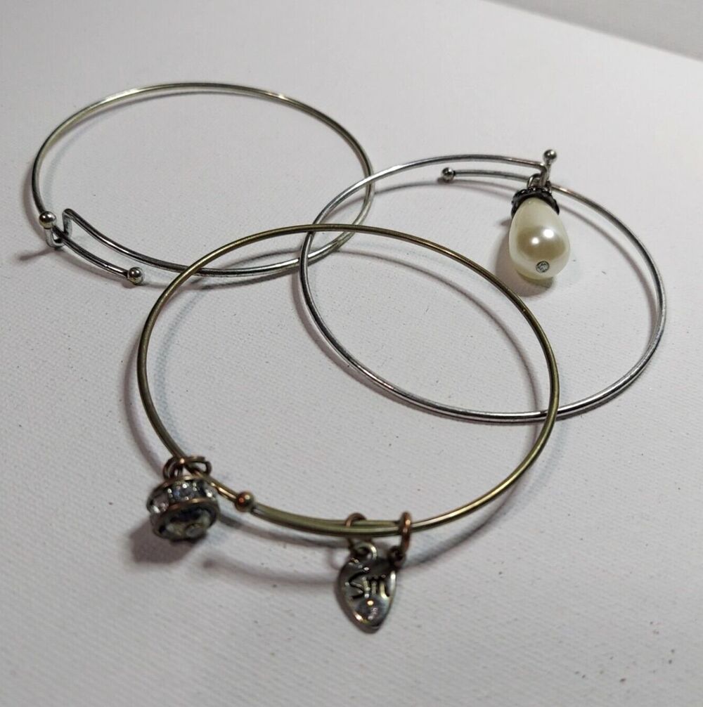 Three Bracelets SM Stainless Steel with charm About 7" wrist
